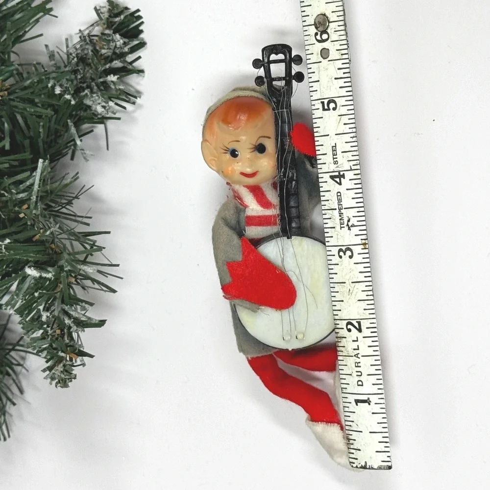 Vintage Knee Hugger Elf: Banjo Playing Christmas Pixie Decor